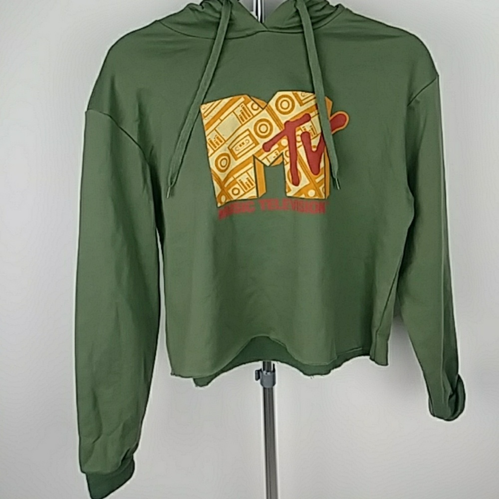 MTV Olive Green Cropped Hoodie Small